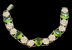 Silber-Armband-835- mit grünen Peridot und Edelweiss, L-19 cm, 20,5 gr.