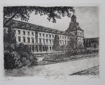 unleserl. signiert, Ansicht Bonn, orig. Radierung, ger./Glas, RG 19,2 x 25,3cm