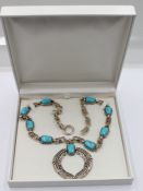 925er Silber-Collierkette, Thomas Sabo, Türkisbesatz, 127gr., ca. L-50cm