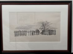 anonyme gr. Radierung "Winterlandschaft", gut ger/Glas, event. unter PP signiert, 42x57 cm