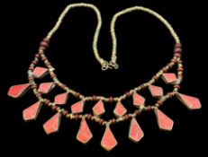 Afghanische Schmuck- Tradition Kochi Halskette-, Boho-Stil, Vintage ethnisches Collier, rosa Steine