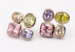 925er Silber-Ohrstecker, Farbsteinbesatz, zus. ca. 19,5gr., je ca. 2 x 2cm