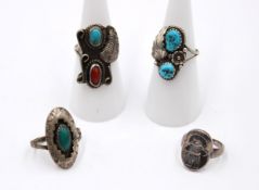 4x div. Silber-Ringe, 3x wohl Mexico, div. Steinbesatz, zus. ca. 14,1gr., RG 47-52