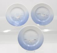 3x Bing & Gröndahl Teller, älter, Dekor Möwe, Entw. F. Garde, je D-15,3cm