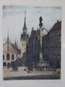 Farbradierung, Das Alte Rathaus, München, unleserl. signiert, ger./Glas, RG 23,5 x 19,3cm