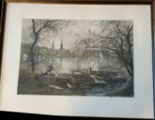 Luigi Kasimir (1881-1962), "Hamburg, Binnenalster". Aquatinta Radierung, gut ger/Glas, RG 69x85 cm