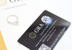 Moissanit-Ring, 1ct, Silber, 1,7gr., RG 52/53, anbei Zertifikat