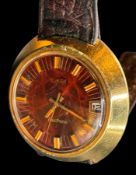 frühe Quartzuhr "Timex" electronic, 1972, Werk nicht geprüft, Tragespuren, altes Lederband