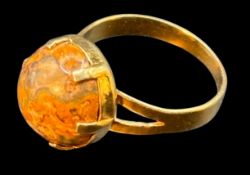 Silberring-925-, vergoldet, braun marmorierter Stein, Jaspis?, RG 53, 2,9 gr