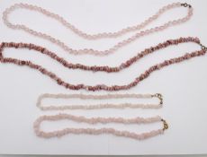 4x Halsketten davon 3x Rosenquarz, ca. L-50cm