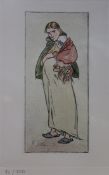 Heinrich Zille (1858 - 1929 ), Schwangere Frau mit Kind auf dem Arm, Handkolorierte Heliogravüre, g