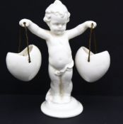 Junge mit 2 Blumenampel, weiss "Katzhütte" H-14 cm