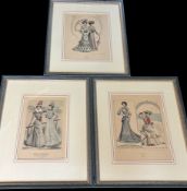 3x grosse Modestiche, um 1900, gut ger/Glas, je 52x43cm