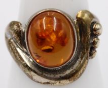 Silberring-800- mit Bernstein, RG 56, 4,5 gr