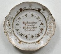Wandteller um 1900 mit christl. Spruch, ca. D-25,8cm