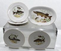 7tlg. Fischservice, Winterling, 70/80er Jahre, ovale Platte und 6 flache Teller