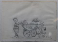 Heinrich Zille (1858-1929) wohl Bleistiftskizze, Kinder mit Kinderwagen, r.u. signiert, ger./Glas,