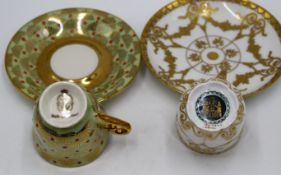 2x Moccatassen mit U.T., 1x Dresden, Goldstaffage