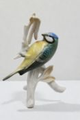 Blaumeise auf Ast, ENS, Volkstedt, Unterglasurfarben, ca. H-14cm