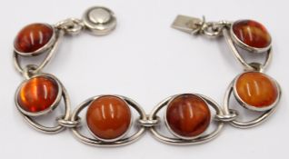 Silber-925- Armband "N.E.From, Danmark" mit Bernsteinen, 6,5 gr. 19,5 cm