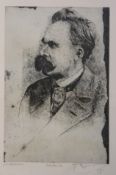 T.Schumann, Nietzsche, Portraitradierung, Probedruck, ger./Glas, RG 52 x 42cm