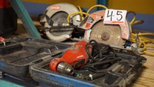 LOT - ASST. SKIL SAW, RYOBI, CIRCULAR SAW, ANGLE DRILL & 4 1/2" ANGLE GRINDER