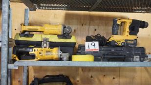LOT - ASST. DEWALT DC412 20V MAX 4 1/2" ANGLE GRINDERS, DEWALT DCH213 20V ROTARY HAMMER (NEEDS REPAI