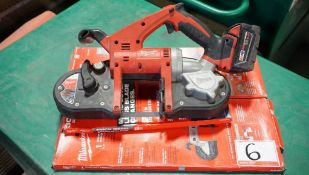 MILWAUKEE M18 BAND SAW C/W M18 XC 5.0 BATTERY, SPARE BLADES