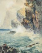 Arthur SUKER (1857-1940) Rough Seas Against Cornish Cliffs