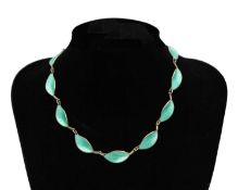 DAVID ANDERSEN, NORWAY - a silver and green enamel leaf panel necklace.