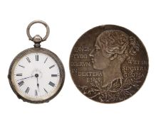 A silver Queen Victoria 1837-1897 diamond jubilee medallion, and a silver fob pocket watch.