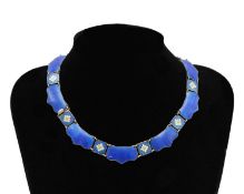 VOLMER BAHNER, DENMARK - a silver gilt blue guilloche enamel choker necklace.