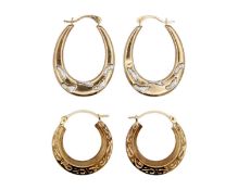 Two pairs of 9k gold hoop earrings.