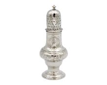 A George III silver muffineer with bright cut decoration by Thomas Daniel.