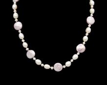A purplish-pink and white freshwater pearl necklace.