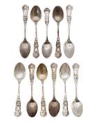 An American sterling silver set of eleven teaspoons by George W. Shiebler & Co.