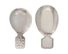 Two George III silver caddy spoons by Elizabeth Morley.
