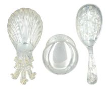 Two modern silver caddy spoons.