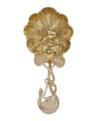 A Victorian ornate silver gilt caddy spoon, possibly by Hilliard & Thomason.