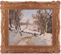 Mollinson (20th century), Winter scene with a figure on a horse, signed 'Mollinson' (lower left),