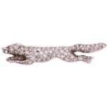 A diamond-set fox brooch, sculpted as a running fox, fully encrusted with single-cut diamonds,