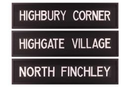 Original 1960s London Bus Blinds: Highbury Corner, North Finchley, Highgate Village, all 111 x 27 cm