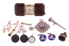 A group of miscellaneous items; including a Gucci letter ‘A’ keyring (ring deficient), with Italian 