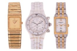 Three watches; including a Raymond Weil stainless steel and gilt wrist watch, featuring an ETA calib