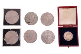 A collection of silver coins and medals including a silver Queen Victoria Diamond Jubilee medal, box