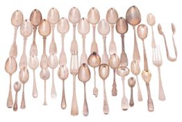 A mixed collection of flatware; including a set of twelve William IV Scottish silver fiddle pattern 