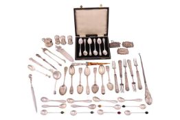 A group of mixed silver flatware, comprising a cased set of silver teaspoons by William Greenwood &a