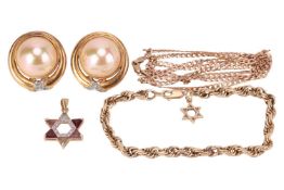 A group of jewellery to include; a gem-set Star of David pendant featuring triangular-cut garnets, t