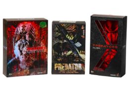 Three Hot Toys 'Predator' 1:6 scale collectible figures, comprising 'Predator 2 Shadow Predator', MM
