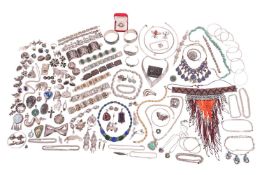 A large collection of Najavo and Mexican white metal jewellery items; to include examples of a Los C